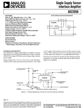 AD22050. Single-Supply Sensor Interface Amplifier