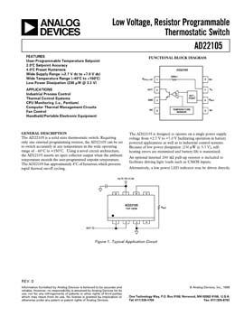 AD22105. Low Voltage, Resistor Programmable Thermostatic Switch