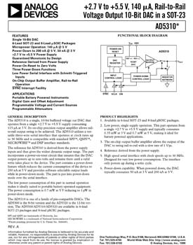 AD5310. 2.7 V to 5.5 V, 140 µA, Rail-to-Rail Voltage Output 10-Bit DAC
