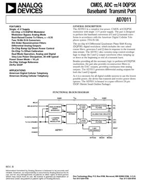 AD7011. CMOS, ADC pi/4 DQPSK Baseband Transmit Port