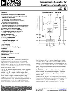 AD7142. Programmable Controller for Capacitance Touch Sensors