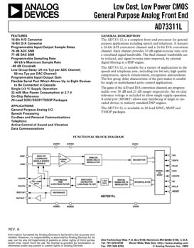 AD73311L. Single-Channel, 3 V Front-End Processor for General Purpose Applications Including Speech and Telephony