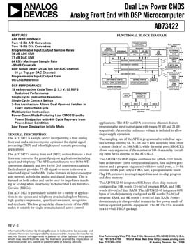 AD73422. Dual Low-Power CMOS Analog Front End with DSP Microcomputer