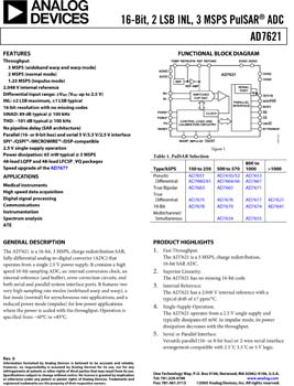 AD7621. 16-Bit, 2 LSB INL, 3 MSPS PulSAR® ADC