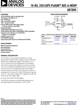 AD7694. 250 kSPS 16-BIT PulSAR(r) A/D Converter in µSOIC