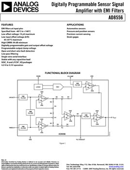 AD8556. Digitally Programmable Sensor Signal Amplifier with EMI Filters