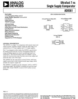 AD8561. Ultrafast 7 ns Single Supply Comparator