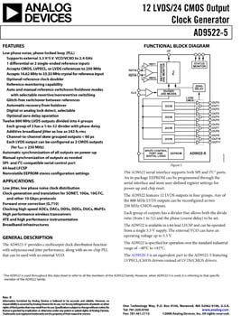 AD9522-5. 12 LVDS/24 CMOS Output Clock Generator