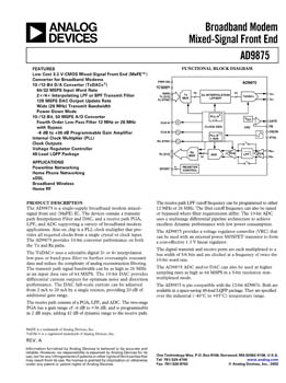 AD9875. 10-Bit Broadband Modem Mixed Signal Front End (MxFE®)