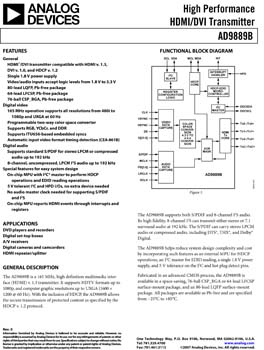 AD9889B. High Performance HDMI(tm)/DVI Transmitter