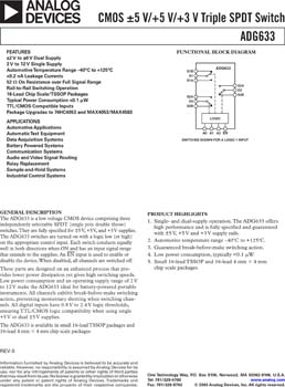 ADG633. CMOS ±5 V/5 V/3 V Triple SPDT Switch