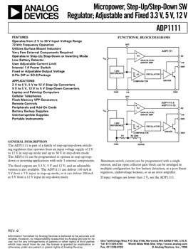 ADP1111. Micropower Step Up/Down Switching Regulator; Adjustable and Fixed 3.3 V, 5 V, 12 V
