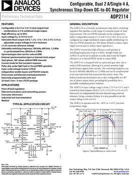 ADP2114. Dual 2 A, Multichannel/Multiphase Current-Mode, Step-Down Regulator