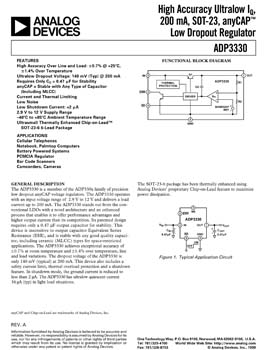 ADP3330. High Accuracy Ultralow I(Q), 200 mA, SOT-23, anyCAP(r)  Low Dropout Regulator
