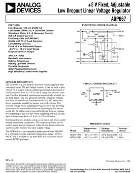 ADP667. +5 V Fixed, Adjustable Low-Dropout Linear Voltage Regulator