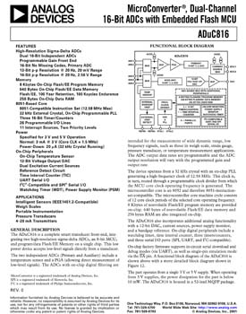 ADUC816. Precision Analog Microcontroller: 1MIPS 8052 MCU + 8kB Flash + Dual 16-Bit ADC + 12-Bit DAC
