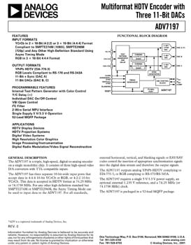 ADV7197. Multiformat HDTV Encoder with Three 11-Bit DACs 