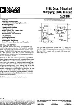 DAC8840. 8-Bit, Octal, 4-Quadrant Multiplying, CMOS TrimDAC