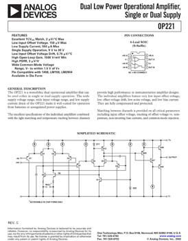 OP221. Dual Low Power Operational Amplifier, Single or Dual Supply