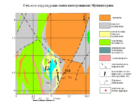 Горно-геологическая схема месторождения Мулликкораме