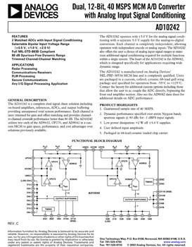AD10242. Dual Channel, 12-Bit, 40 MSPS MCM A/D Converter with DC-Coupled Analog Input Signal Conditioning (AD9042 Core ADC)