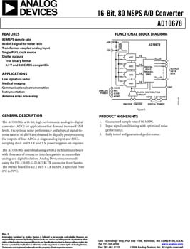 AD10678. 16 Bit, 80 MSPS A/D Converter