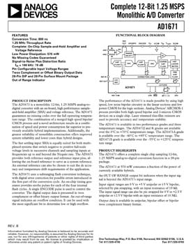 AD1671. Complete 12-Bit 1.25 MSPS Monolithic A/D Converter