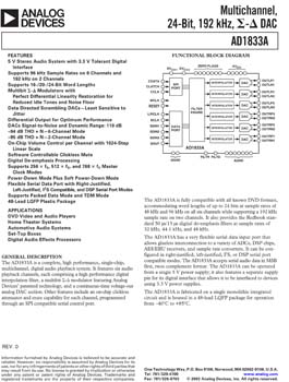 AD1833A. Multi-Channel, 24-Bit, 192 kHz Sigma-Delta DAC