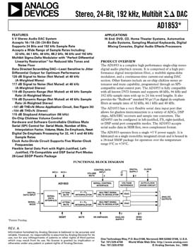 AD1853. Stereo, 24 Bit, 192 kHz, Multibit Sigma-Delta DAC