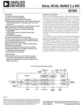 AD1854. Stereo, 96 kHz, Multibit Sigma-Delta DAC