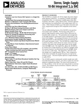 AD1859. Stereo, Single-Supply 18-Bit Integrated (Sigma Delta) DAC