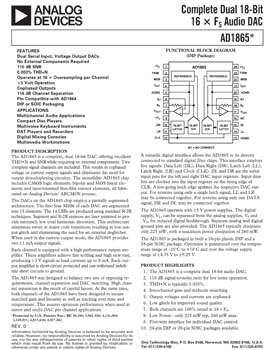 AD1865. Complete Dual 18-Bit 16 3 FS Audio DAC