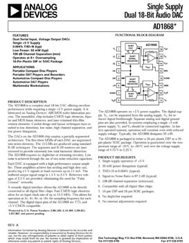 AD1868. Single Supply Dual 18-Bit Audio DAC