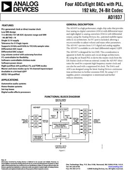 AD1937. Four ADCs/Eight DACs with PLL, 192 kHz, 24-Bit Codec