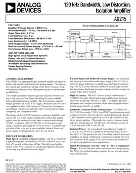 AD215. 120 kHz Bandwidth, Low Distortion, Isolation Amplifier