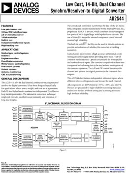 AD2S44. Low Cost, 14-Bit, Dual Channel Synchro/Resolver-to-Digital Converter