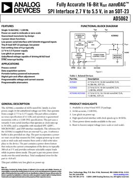 AD5062. 2.7 V-5.5 V, Full Accurate 16-Bit Vout nanoDAC(r) Converter, Unbuffered, in a Sot 23