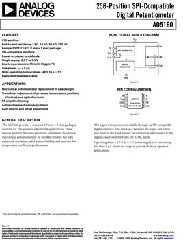 AD5160. 256 Position SPI Compatible Digital Potentiometer