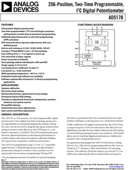 AD5170. 256-Position, Two-Time Programmable, I2c Compatible Digital Potentiometer 