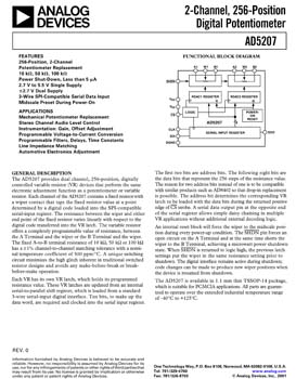 AD5207. Dual, 256 Position, Digital Potentiometer