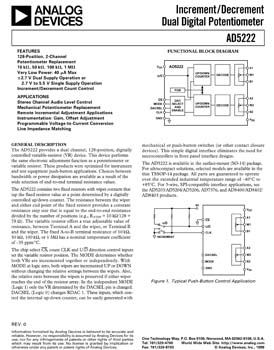 AD5222. Dual, Increment/Decrement Digital Potentiometer