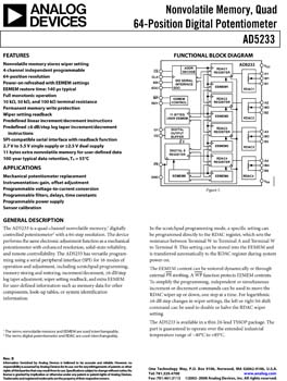 AD5233. Nonvolatile, Quad, 64-Position Digital Potentiometer