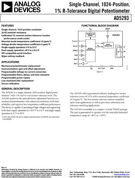 AD5293. Single Channel, 1024-Position, 1% R-Tol, Digital Potentiometer