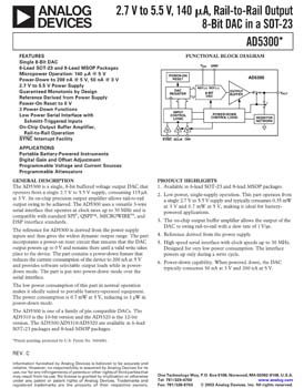 AD5300. 2.7 V to 5.5 V, 140 µA, Rail-to-Rail Voltage Output 8-Bit DAC in SOT-23 and MicroSOIC Packages