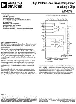AD53033. DRIVER/COMPARATOR: High Performance Driver/Comparator on a Single Chip 