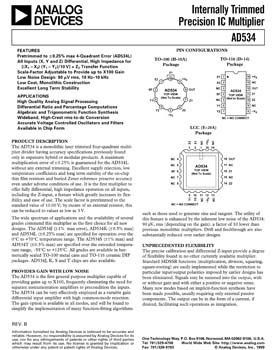 AD534. Internally Trimmed Precision IC Multiplier