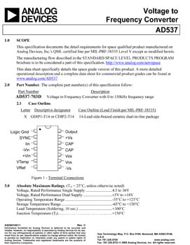 AD537S. Aerospace Voltage to Frequency Converter, ±30V to 150kHz
