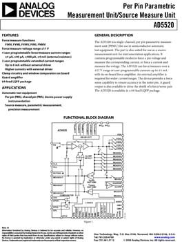 AD5520. Per-pin Parametric Measurement Unit / Source Measure Unit