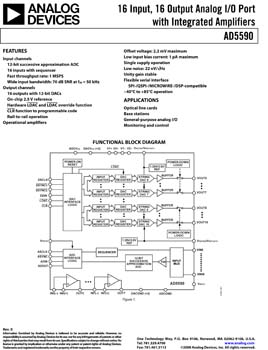 AD5590. 16 Input/16 Output Analog I/O Port With Integrated Amplifiers