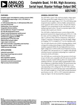 AD5744R. Complete Quad, 14-Bit, High Accuracy, Serial Input, Bipolar Voltage Output D/A Converter